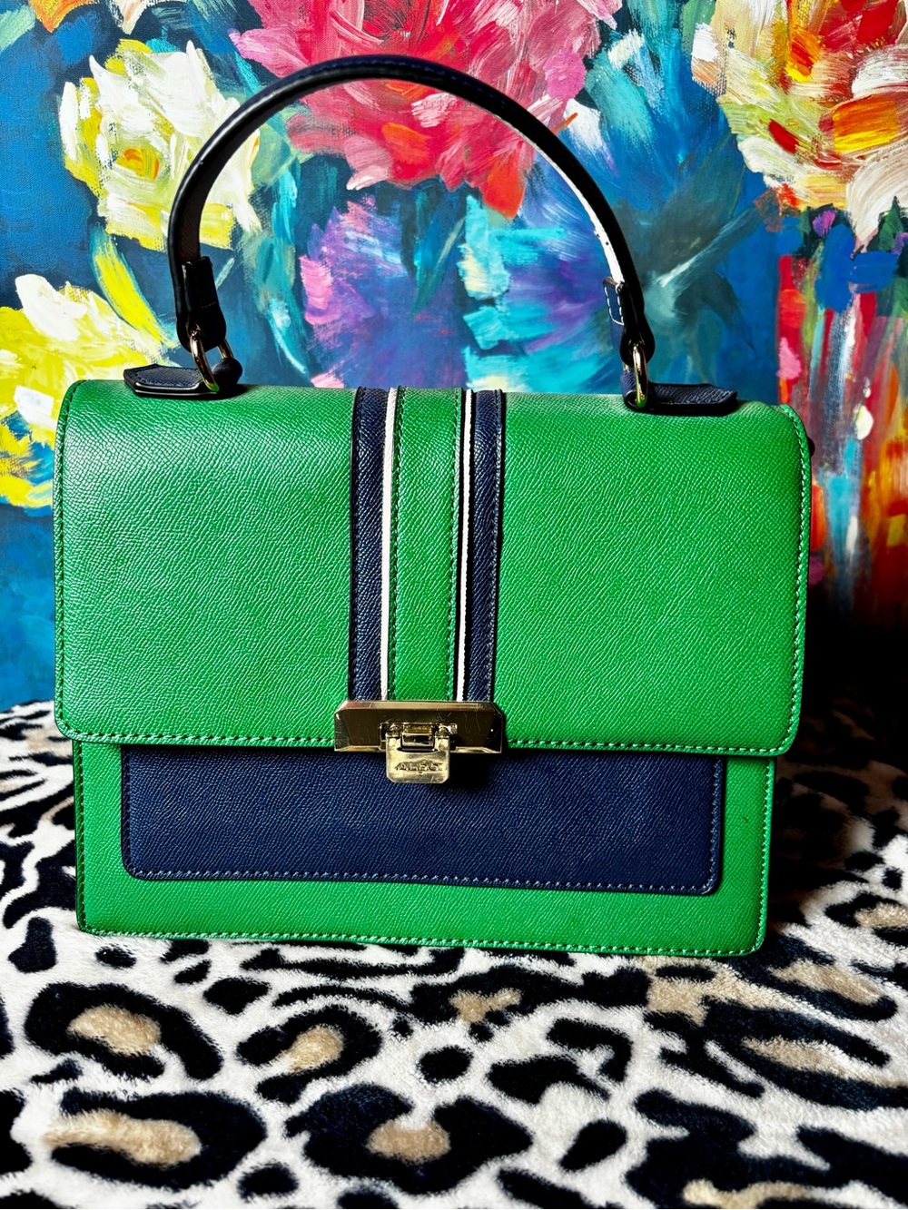 Aldo Green and Navy Top-Handle Satchel - Elegant Women's Bag